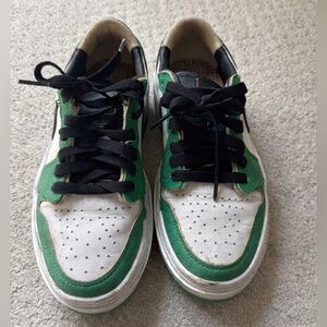 Women's Green and White Low-Top Sneakers